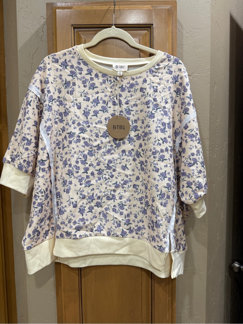 BiBi Cream Sweatshirt with Lavender Floral Print